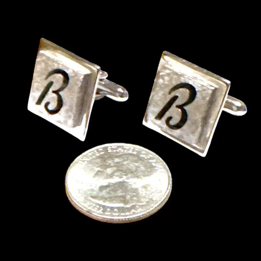 Vintage Swank Cufflinks Mens Silver Tone Monogrammed B Polished and Crosshatched